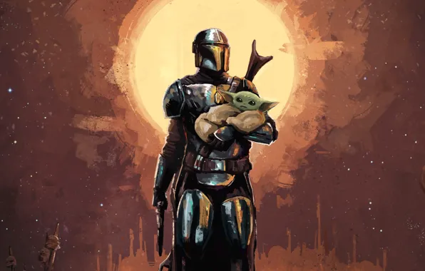 Star Wars, Воин, Art, Охотник, Малыш, Йода, Мандалорец