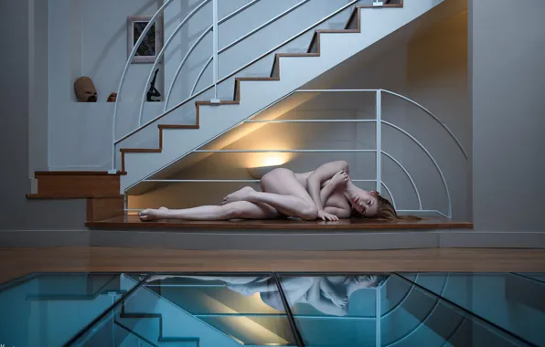 Эротика, девушка, поза, тело, лежит, обнаженная, фотостудия, Marc Lamey