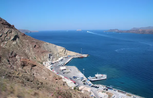 Море, остров, греция, санторини, фира