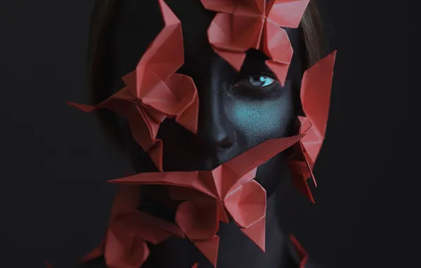 Woman, face, petals, makeup, Lilush Kir