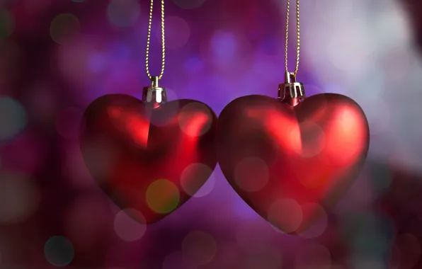 Сердечки, red, love, romantic, hearts, bokeh, valentine's day