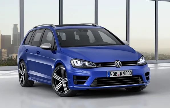 Синий, Volkswagen, спереди, универсал, 2014, Golf R Estate