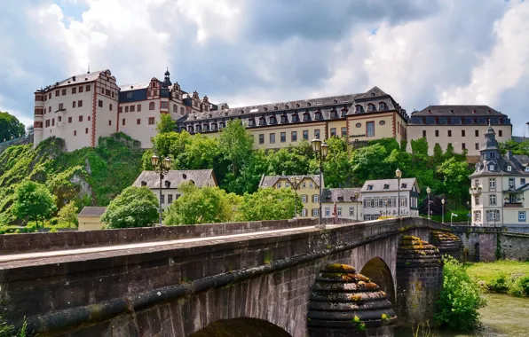 Картинка мост, дома, Германия, Germany, дворец, Weilburg Castle, Вейльбургский дворец, Weilburg