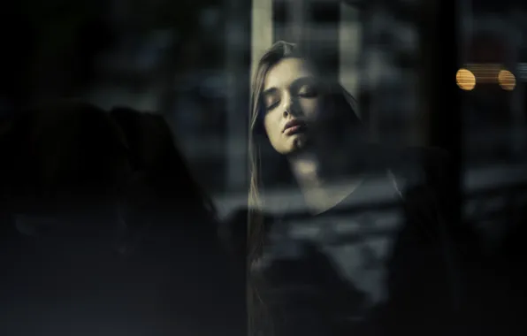Girl, Brunette, Glass, Beauty, Sight, Fatigue