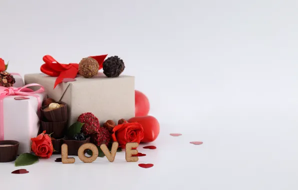 Картинка любовь, романтика, сердце, шоколад, подарки, сердечки, red, love