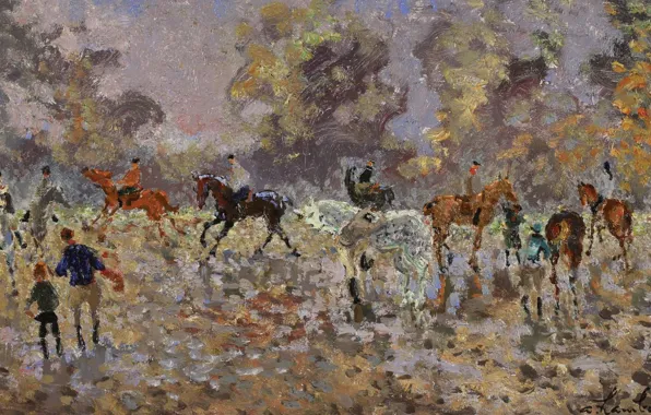 Картина, лошади, Галоп, Андре Гамбург, Andre Hambourg