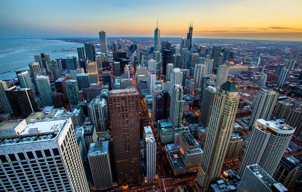 Картинка закат, город, Чикаго, США, By Christopher.F Photography
