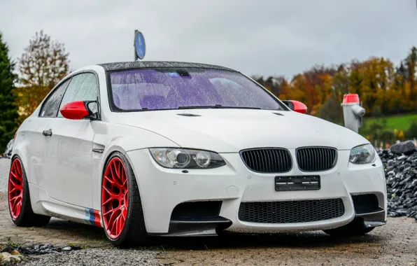 Bmw, turbo, red, white, rain, tuning, power, germany