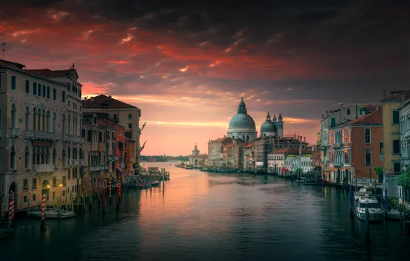 Небо, вода, город, дома, вечер, утро, Италия, Венеция