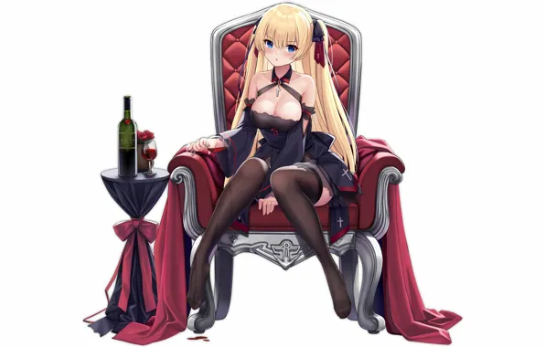 Girl, sexy, cleavage, thighhighs, long hair, dress, boobs, anime