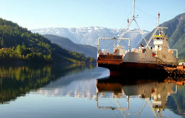 Картинка лес, небо, вода, солнце, деревья, горы, природа, отражение