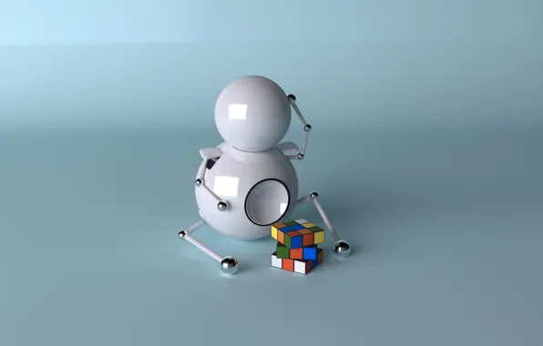 Отражение, шары, фигура, человечек, кубик, рубика, рендер