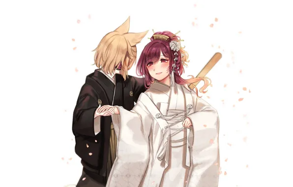 Девушка, лепестки, пара, парень, Touhou, Тохо