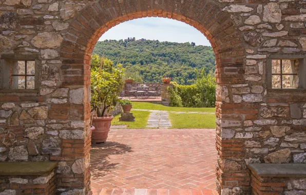Стиль, вилла, Италия, арка, архитектура, терраса, Tuscany, ландшафтный дизайн