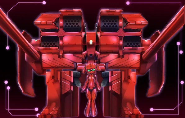 Red, girl, game, mecha, weapon, anime, queen, asian