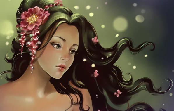Картинка цветы, ветер, Девушка