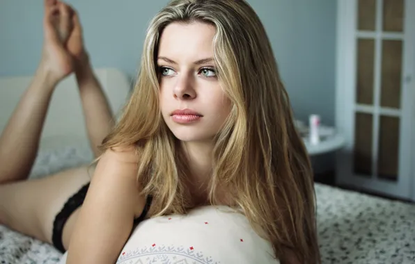 Girl, Bed, Blonde, Lying