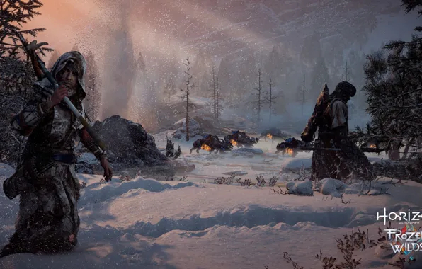Robot, blizzard, mecha, weapon, machine, snow, hunter, Horizon Zero Dawn