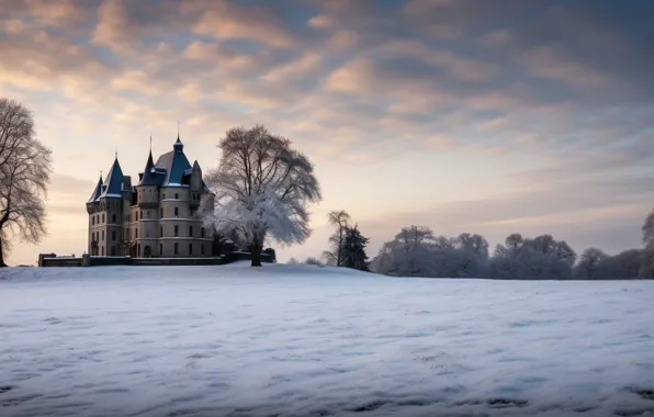 Картинка зима, снег, природа, замок, старый, landscape, nature, beautiful