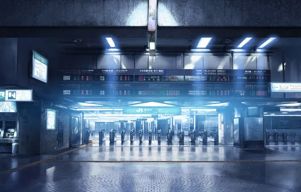 Картинка метро, макото синкай, табло, makoto shinkai, турникеты