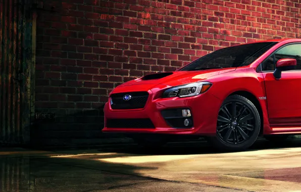 Красный, Subaru, Стена, Седан, Wrx, 2015, Широкоформатная