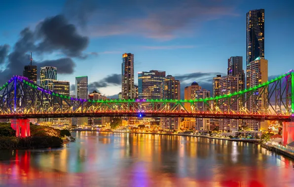 Мост, река, здания, дома, Австралия, небоскрёбы, Australia, Queensland