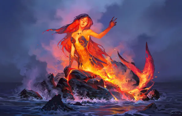 Fire, Art, Mermaid, lava-mermaid
