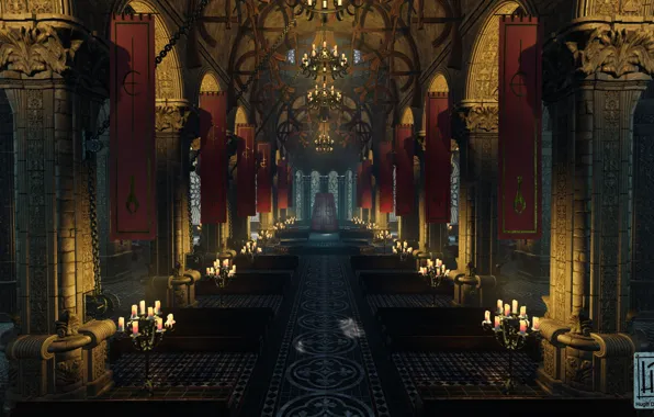 Колонны, зал, Cathedral, свод, mysterious object