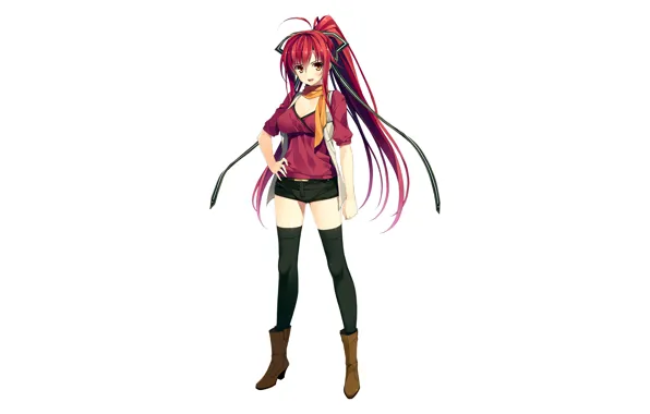 Girl, sexy, cleavage, shorts, thighhighs, long hair, boobs, anime