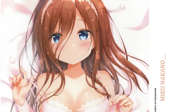 Руки, рыжая, голубые глаза, нижнее бельё, ободок, смущение, Toubun no Hanayome, Miku Nakano