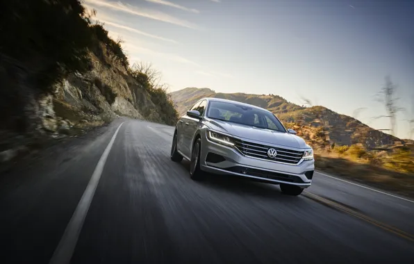 Дорога, асфальт, горы, скорость, Volkswagen, седан, Passat, 2020