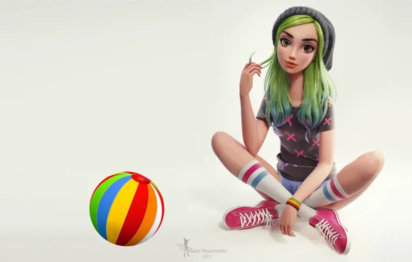 Девушка, арт, девчонка, Nazar Noschenko, Green hair girl