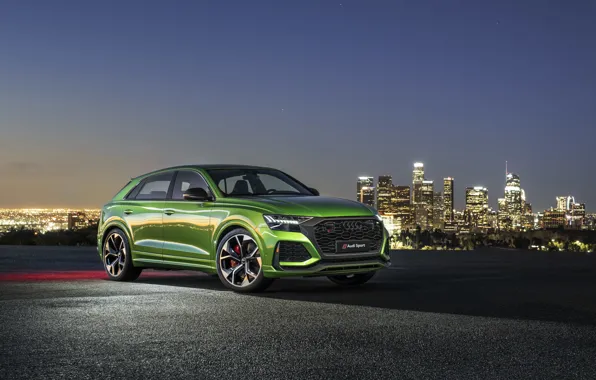 Город, Audi, вечер, сумерки, кроссовер, 2020, RS Q8