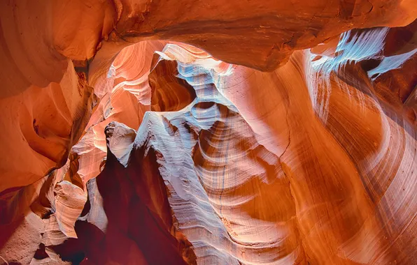 Картинка свет, скалы, текстура, Аризона, США, Каньон Антилопы