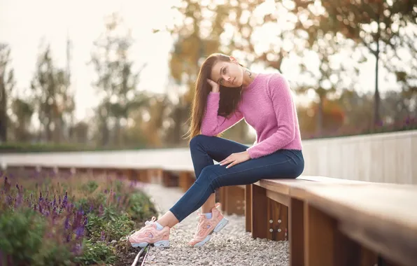 Model, pretty, jeans, shoes, pose, Галяев Евгений