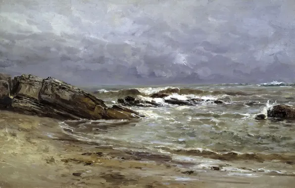 Картинка камни, скалы, берег, картина, Морской Пейзаж, Карлос де Хаэс