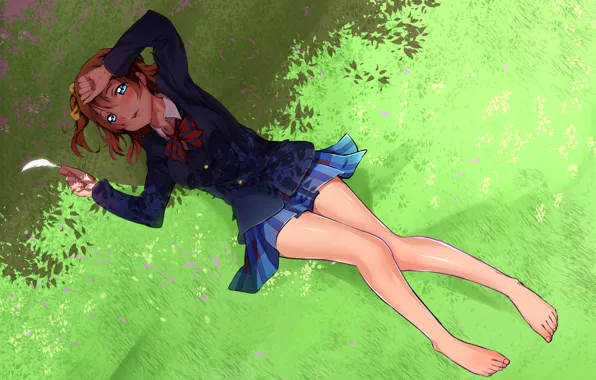 Девушка, лежит, anime, art, love live
