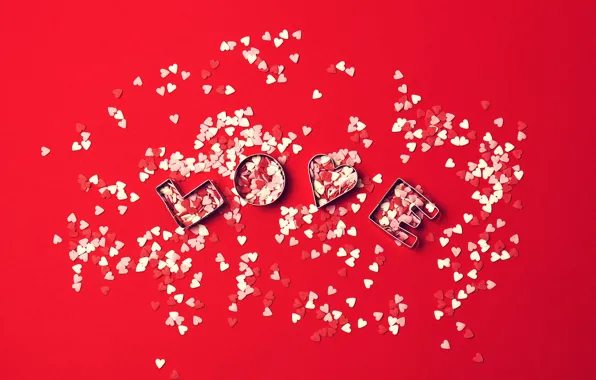 Любовь, красный, фон, Love, сердечки, День святого Валентина