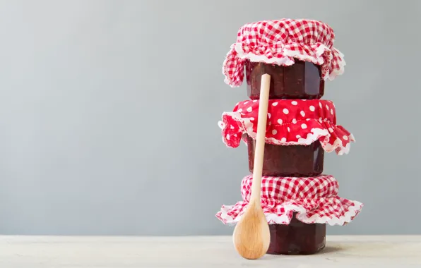 Баночки, ложка, варенье, малиновое
