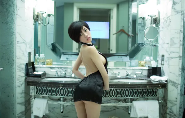 Beautiful, Asian, Model, Woman, Mirror, Pretty, Shorthair