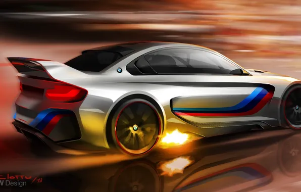 Рисунок, арт, BMW Vision Gran Turismo, concept, бмв, огонь