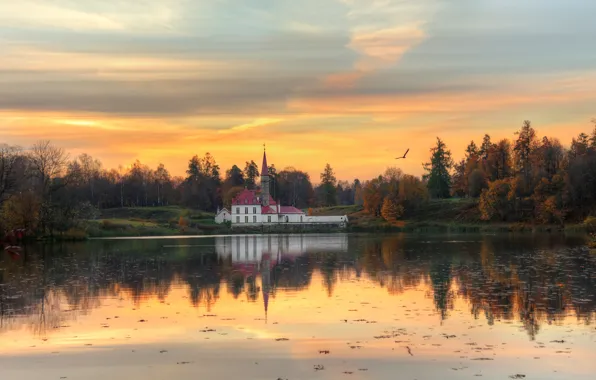 Осень, лес, небо, река, вечер, Ed Gordeev, Гордеев Эдуард