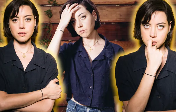 Девушка, коллаж, актриса, Aubrey Plaza, Обри Плаза