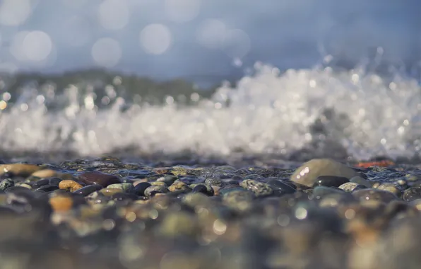 Waves, splash, stones, sunny