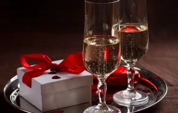 Любовь, подарок, вино, сердце, бокалы, love, heart, romantic