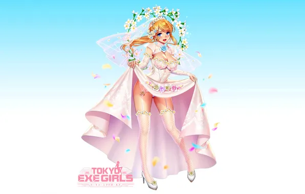 Girl, sexy, cleavage, thighhighs, long hair, dress, boobs, anime