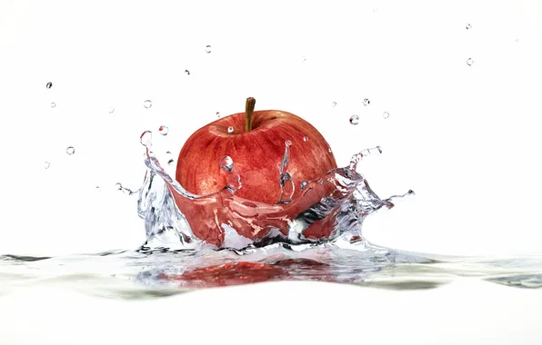 Картинка вода, брызги, Apple, яблоко, белый фон, water, splashes, white background