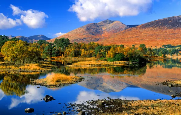 Осень, небо, деревья, горы, озеро