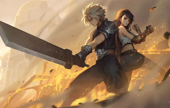 Мечи, Final Fantasy VII, Cloud Strife, Tifa Lockhart, Remake, Final Fantasy VII Remake