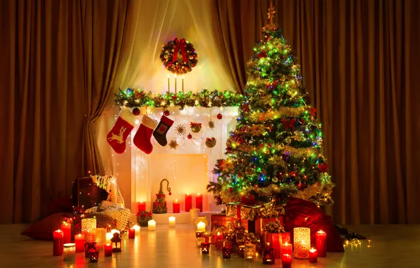 Елка, интерьер, Christmas, tree, рождественский, Новогодний, Interior